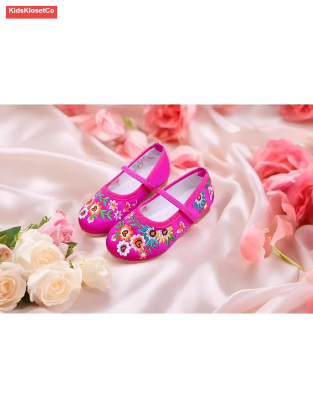 Girls Princess Mary-Jane Ballet Pumps with Embroidery, Anti-Slip Oxford Sole